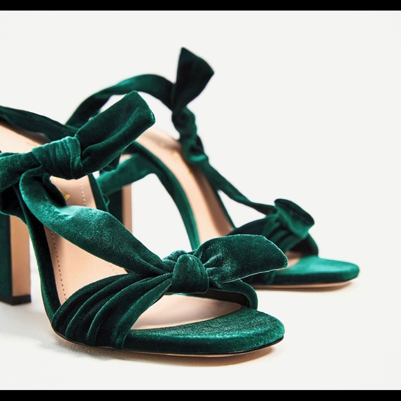 Zara Shoes Zara Emerald Bottle Green Velvet Lace Up High
